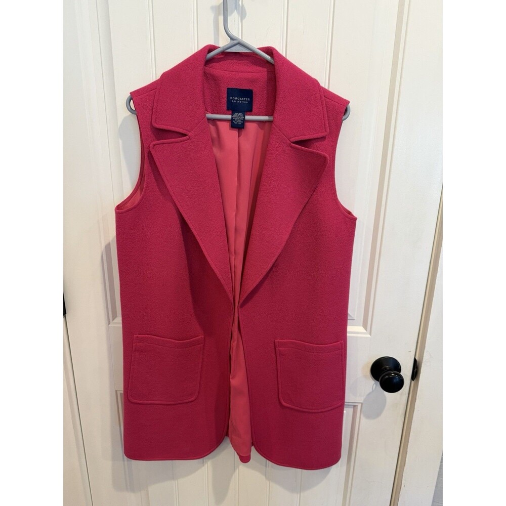 Doncaster Collection Women’s 10 Pink Wool Blend Longline Vest Blazer Pockets